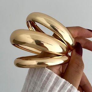 New! 3 Thick Gold Stackable Bangles (3040) NWOT